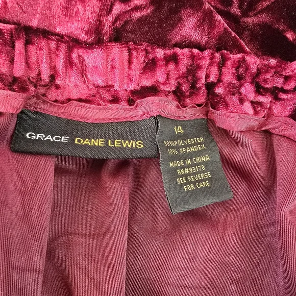 Grace Dane Lewis Crushed Velvet Burgundy Maroon Full Skirt Elastic Waist Size 14 - Picture 8 of 8